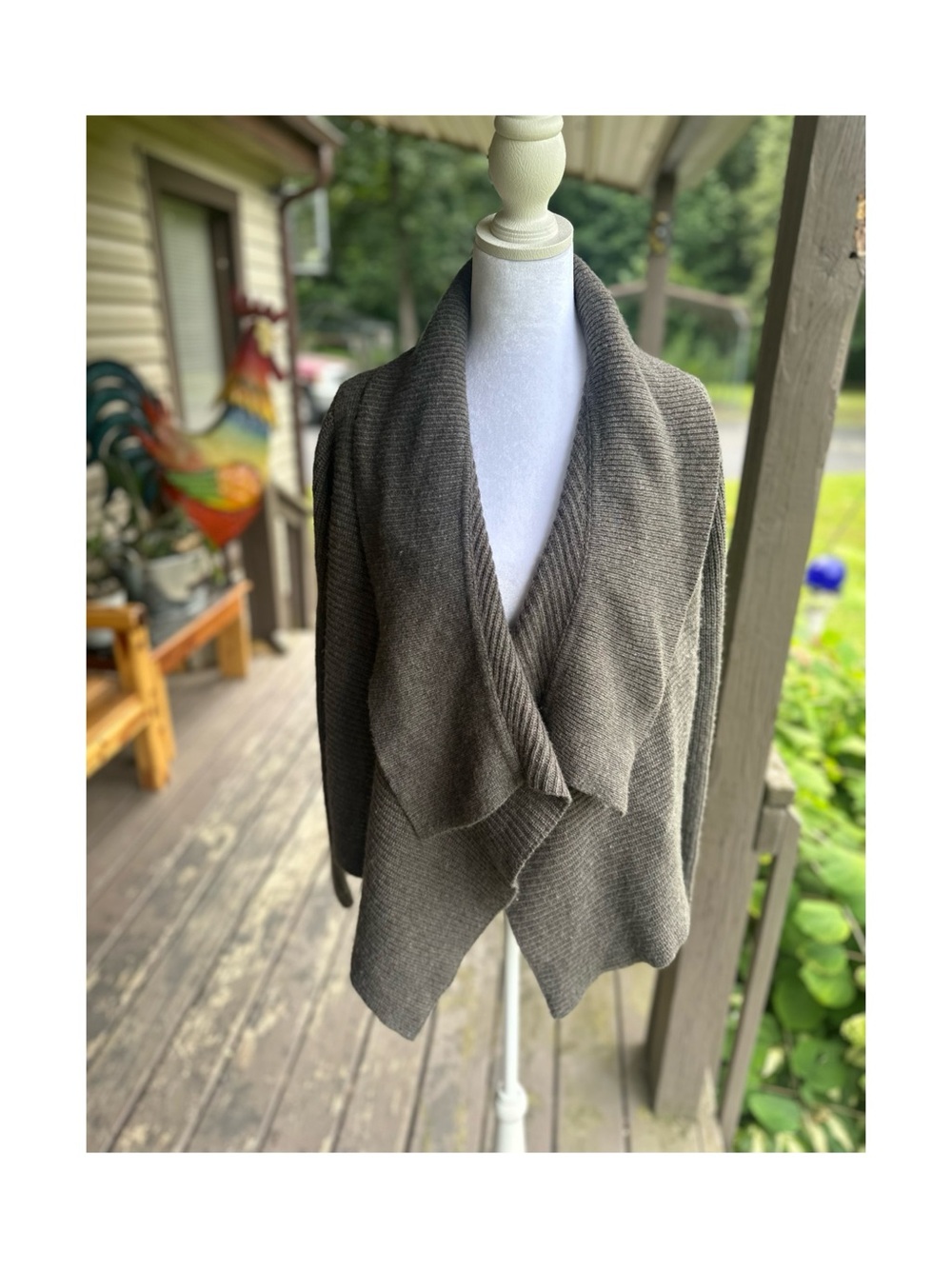 Worth New York Brown/Taupe Wool Cashmere Blend Waterfall Cardigan Size Large